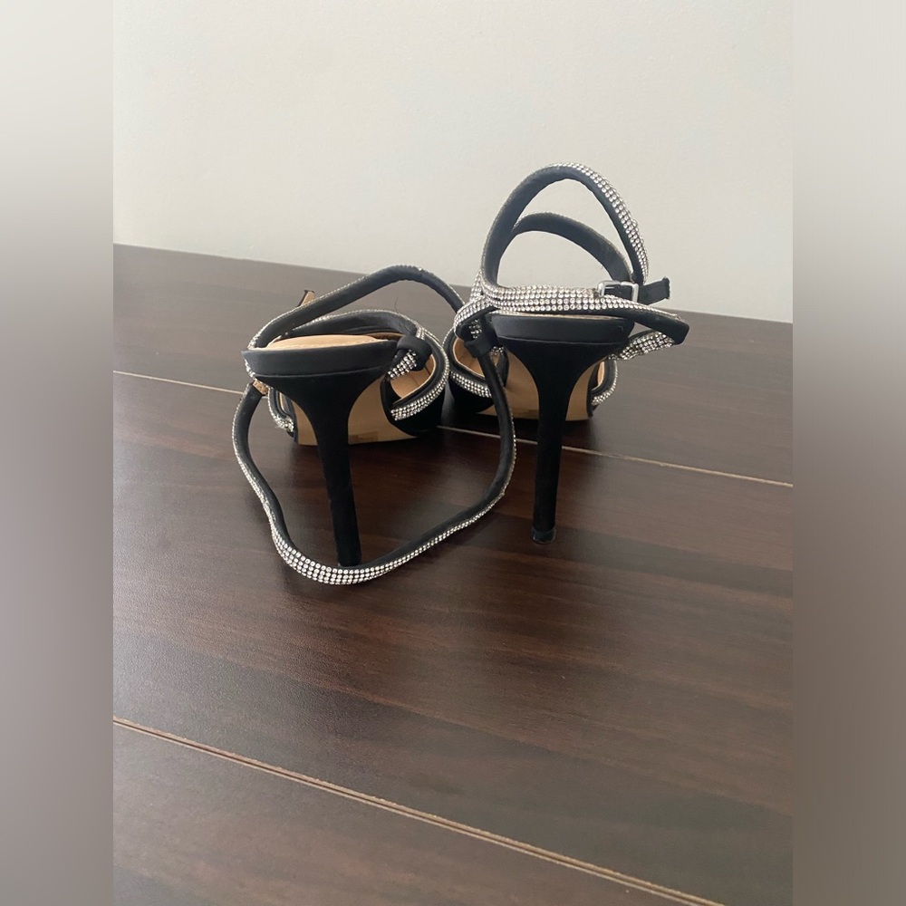 Express Elegant Black Satin Heels with Rhinestone Accents in Women’s Size 8 - Picture 4 of 5